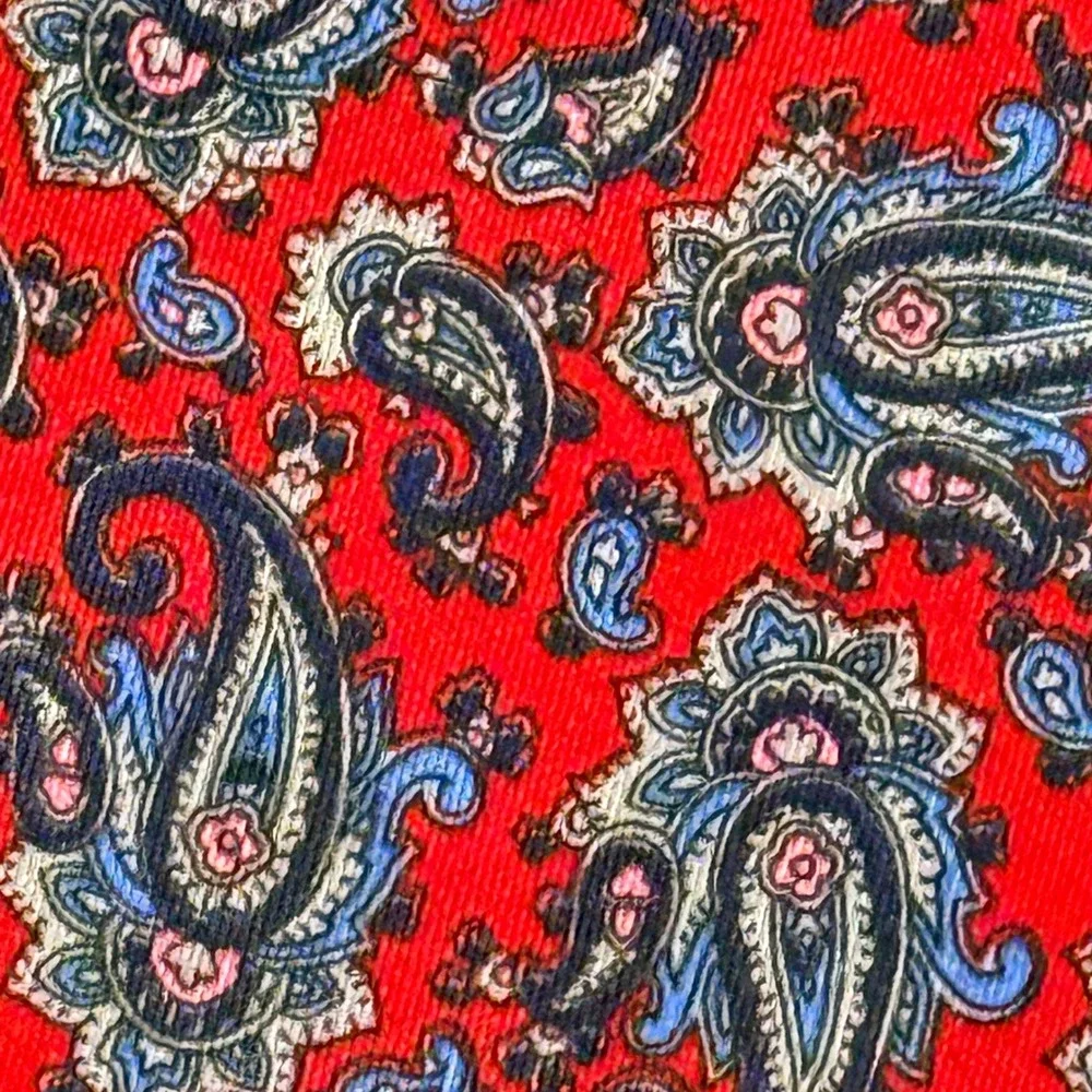 Italy Silk Paisley Necktie Red Blue Intricate Pattern 3.75 Inch Mens Tie